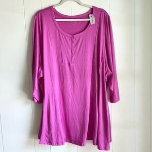 NWT Lane Bryant Purple Henley Fitted Soft Tunic Top 3/4 Sleeve Plus Sz 2…